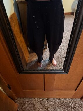 Chalet Black Draped Harem Trousers with Side Button Detail